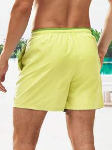 Manfinity VDAYZ Men's Vacation Letter Print Drawstring Waist Beach Shorts - Yellow - View 2