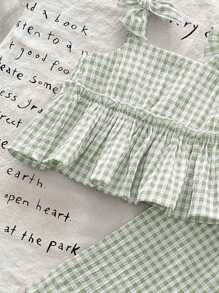 SHEIN LMoss Kids 女婴夏季可爱条纹吊带背心和松紧腰裤两件套