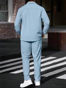 Manfinity CasualCool 2pcs Set Men's Corduroy Long Sleeve Work Shirt Jackpot Sumwon Streetwear - Baby Blue - View 2