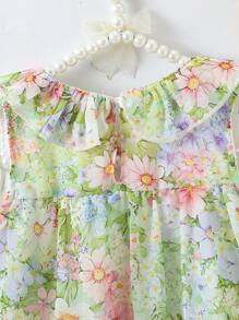 SHEIN Baby Girl Sleeveless Simple Fashion Floral Print Chiffon Bodysuit For Summer