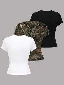 GlowEve Women's Round Neck Short Sleeve Casual Versatile T-Shirt - Multicolor - View 2