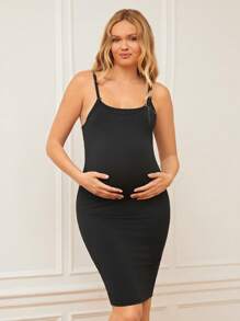 SHEIN Robe camisole moulante de maternité de couleur unie avec fonction d'allaitement - Noir - Voir 4