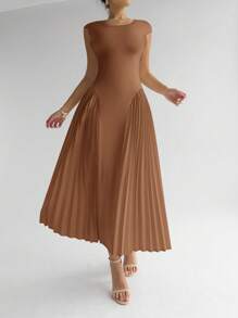 Firerie Women Pleated Bodycon A-Line Dress, Elegant