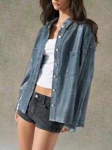 LYSMO Women's Denim Hot Silver Jackets And Coats Simple, Stylish And Casual Everyday Sense Of Future Technology 2025 New Arrivel Summer - Blue - View 8