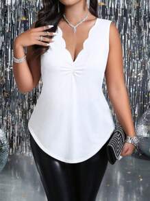 Rometta Women Versatile Waist Cinching Ruffle Collar Knit Tank Top