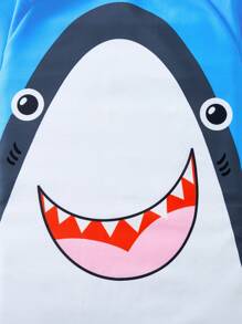 SHEIN 1 pezzo Costume da bagno a una pezza con motivo a squali per ragazzo giovane, design a maglia carino e alla moda con pinna dello squalo 3D, per spiaggia, costume da bagno, surf, primavera/estate