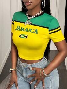 BamGleam Women Green & Yellow Contrast Color Casual Simple T-Shirt, Suitable For Summer - Yellow - View 4