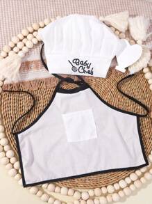 SHEIN 新生儿摄影服装男婴白色厨师帽和围裙套装婴儿摄影道具 1 个月 100 天婴儿摄影道具 - 彩色 - 查看 4