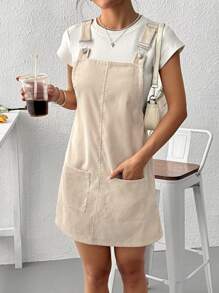 Muchica 杏色女士编织休闲吊带连衣裙，简约时尚，适合日常穿着 - 杏色 - 查看 4