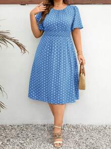 SHEIN Clasi Women Polka Dot Printed Plus Size Dress Maxi Women Outfit - Blue - View 3