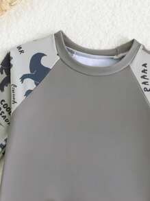 婴幼儿男孩卡通恐龙印花长袖泳衣套装 - 彩色 - 查看 6