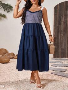 SHEIN Clasi Vestido camisero con hombros de lazo, volantes y estampado gráfico para mujer de talla grande - Multicolor - Ver 4