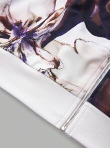 SHEIN LUNE Giacca casual da baseball con stampa floreale, manica lunga e chiusura lampo davanti per donna