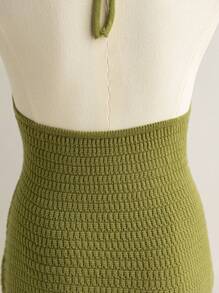 Soleia 大码女式苔绿色露背系腰荷叶边下摆迷你连衣裙，适合所有季节度假