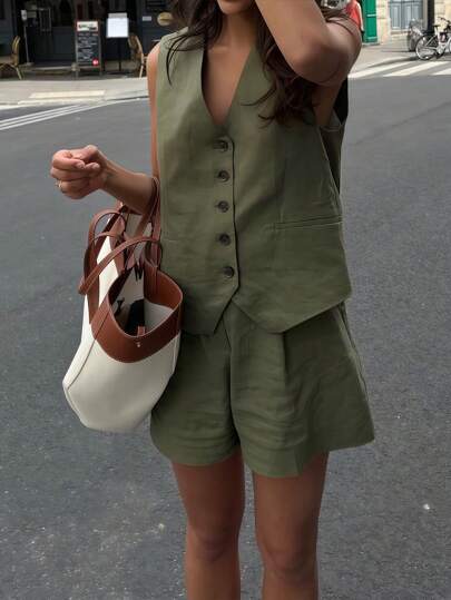 INAWLY Solva Completo composto da canotta e pantaloncini corti in tinta unita, di stile minimalista, casual, adatto per uso quotidiano