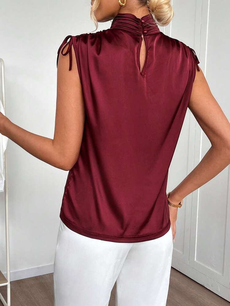 1pc Women Solid Color Sleeveless Minimalist Fashion Blouse, Suitable For Summer