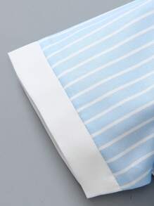 Young Boy Blue & White Striped Short Sleeve Shirt With Polka Dot Bowtie, Paired With White Shorts & Suspenders, Fashion Outfit Suitable For Birthday Party, Wedding, Celebration - Multicolor - View 4