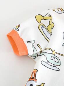 Cozy Pixies Baby Boy 2pcs Snug Fit Pajama Set - Cartoon Car Print Soft Knit Crew Neck Long Sleeve Pullover Top And Elastic Waist Tight Leg Long Pants