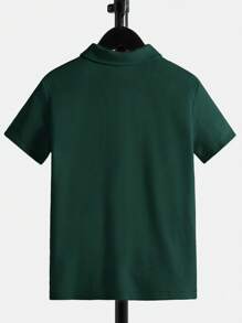 SHEIN 青少年男孩休闲舒适纯色有领 Polo 衫，短袖