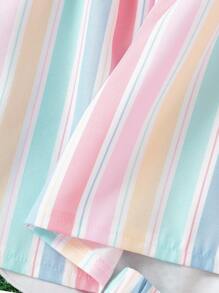 SHEIN Elladie kids Tween Girl Striped Vacation Camisole Top And Shorts 2 Pieces Casual Set Summer Holiday