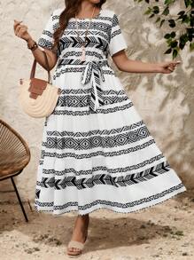 Breezaya Robe casual à nœud papillon avec imprimé bohème, grande taille, printemps/été