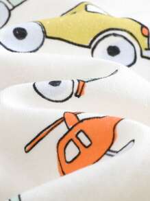 Cozy Pixies Baby Boy 2pcs Snug Fit Pajama Set - Cartoon Car Print Soft Knit Crew Neck Long Sleeve Pullover Top And Elastic Waist Tight Leg Long Pants