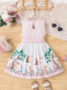 Young Girl's Animal Print Sleeveless Casual Vacation Dress - Pink - View 2