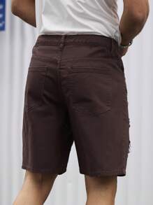 Manfinity Homme Men's Dark Coffee Slim Straight Leg Denim Shorts - Brown - View 2