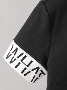 2pcs/Set Boys Colorblock Letter Graphic Short Sleeve Top And Elastic Waistband Shorts Set - Black - View 6