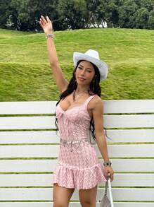 SHEIN EZwear 女式简约时尚无袖纯色迷你连衣裙，夏季 - 粉色 - 查看 6