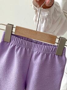 SHEIN Genkimix Kids 2pcs/Set Baby Boy/Girl Purple Collar Short Sleeve Shirt And Shorts Textured Fabric Outfit, Suitable For Baby To Wear In Summer For Playing, Vacation, Picnic, Easy To Put On And Take Off Toddler Summer Clothes Toddler Summer Boy Clothes