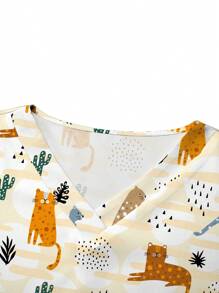 PopScrub 可爱卡通动物吉祥印花 V 领短袖口袋护士手术服上衣，手术服上衣印花 V 领磨砂手术服上衣，休闲短袖工作服，女式甜心 V 领褶皱衬衫，女式短袖 V 领护士手术服衬衫，带 2 个口袋，柔软弹力褶皱图案 T 恤春夏 - 彩色 - 查看 3