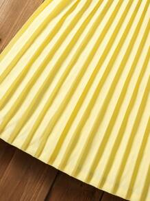 Young Girl Contrast Lace Puff Sleeve Pleated Hem A-Line Dress - Yellow - View 6