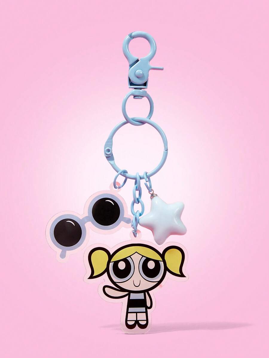 THE POWERPUFF GIRLS X SHEIN 时尚可爱的气泡图案亚克力钥匙扣 - 藍色 - 查看 1