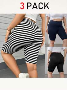 SHEIN Essnce Plus Size Dames Lente En Zomer Mode Casual Sport Comfortabel Basic Hoge Elastische Dagelijkse Veelzijdige Multi-Kleur Korte Leggings 3 Packs, Zomeroutfits Voor Vrouwen, Vrouwen Kort
