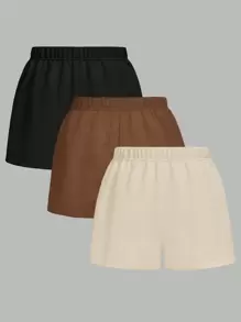 Comfortcana Plus Size 3pcs Solid Color Simple Fashionable Shorts Set, Suitable For Summer - Multicolor - View 2