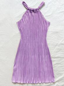 Soleia 挂脖紧身纯色褶皱迷你连衣裙