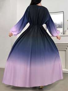 Modelyn 女士 V 领渐变色时尚长袖上衣，适合夏季 - 黑色 - 查看 2