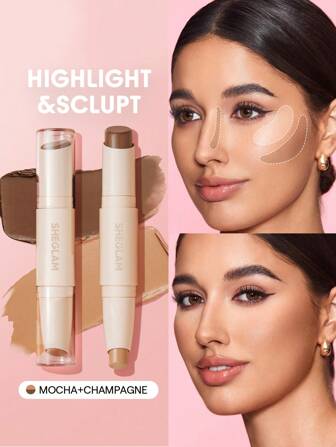 SHEGLAM Color & Sculpt Stick-Mocha & Champagne 2 In 1 Contour Dual Head Highly Pigmented Non-Fading Dual-Use Highlighter Contouring Brightening Pro Contour Contour & Bronzer Brand Beauty Makeup Face Paint Cosmetic For Women Girls Perfect For Fall Winter Ideal For Y2K Fancy Fashion Suitable For Birthday Christmas Present Party Ready Best Color
