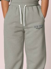 SUMWON 青少年运动套装两件套，包括运动卫衣和慢跑裤，适合男孩春秋冬季休闲街头服饰和运动服。 - 灰色 - 查看 7