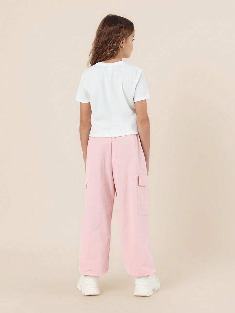 White T-Shirt And Baby Pink Cargo Pants Set