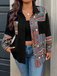 SHEIN LUNE Plus Size Vacation Casual Jacquard Panel Jacket