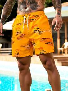 Manfinity Swimmode Men's Casual Palm Tree Print Beach Shorts - Multicolor - View 4