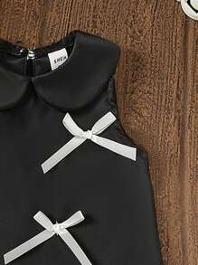 女婴蝴蝶结连衣裙无袖 A 字形翻领连衣裙舒适、时尚、正式风格或婚礼服装，适合幼儿女孩，优雅、甜美、可爱、时尚