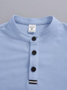 SHEIN Kemeja Polo Anak Laki-laki Tombol Depan Plain Casual - Baby Blue - View 3