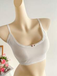 Lunelith SHEIN Lunessa White Rose Floral Lace Trim Fitted Cropped Camisole, Ultra-Soft Comfy Minimalist Elegant Sweet Casual Homewear Daily Versatile Design For Women, Spring & Summer