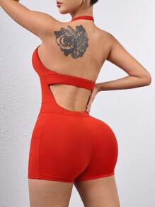SHEIN Sport Studio Sexy Halter Backless Tight-Fitting Romper