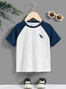 SHEIN Young Boys' Casual And Simple Dinosaur Printed Pullover Short Sleeve T-Shirt, Suitable For Summer - Multicolor - View 2