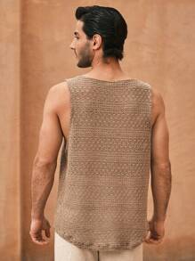 Manfinity VCAY Áo ba lỗ lưới trơn không tay dệt kim khoét lỗ đơn sắc cho nam mùa hè, kỳ nghỉ - Màu Khaki - Xem 3