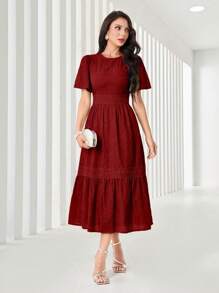 Mulvari Robe maxi élégante d'été de couleur unie, avec broderie ajourée, pour femmes, de couleur lilas